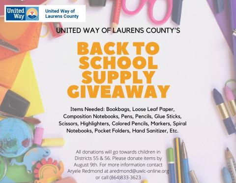 School Supplies Drive | United Way of Laurens County